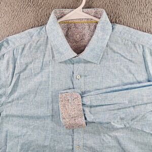 Bugatchi Uomo Mens Light Blue Textured Cotton Button Down Shaped Fit Shirt XL